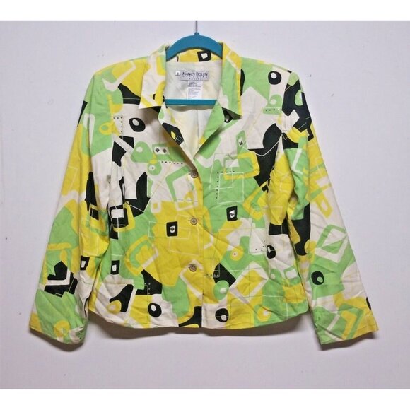 Nancy Bolen City Girl Blazer Jacket 100% Silk PS Relaxed abstract geometric - Picture 5 of 7